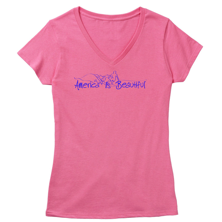 Catchin' The Wave Surfer America Is Beautiful® Womens Short Sleeve V-Neck Tee