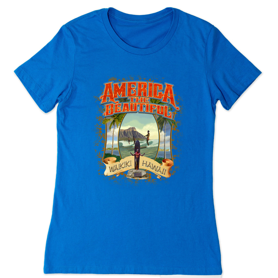 America The Beautiful® Hawaii Icon Surfer Womens Short Sleeve Graphic Tee