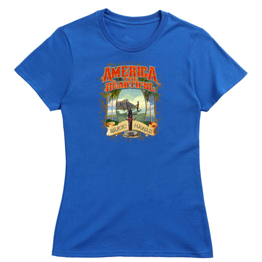 America The Beautiful® Hawaii Icon Surfer Womens Short Sleeve Graphic Tee