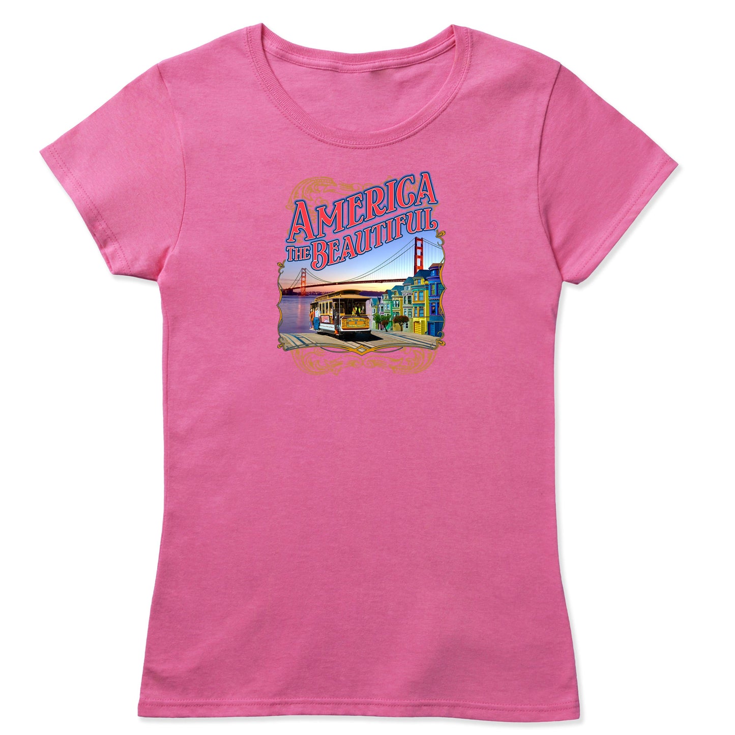 San Francisco Golden City Trolley Icon America The Beautiful® Womens Short Sleeve Tee Graphic Tee