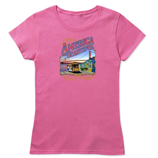 San Francisco Golden City Trolley Icon America The Beautiful® Womens Short Sleeve Tee Graphic Tee