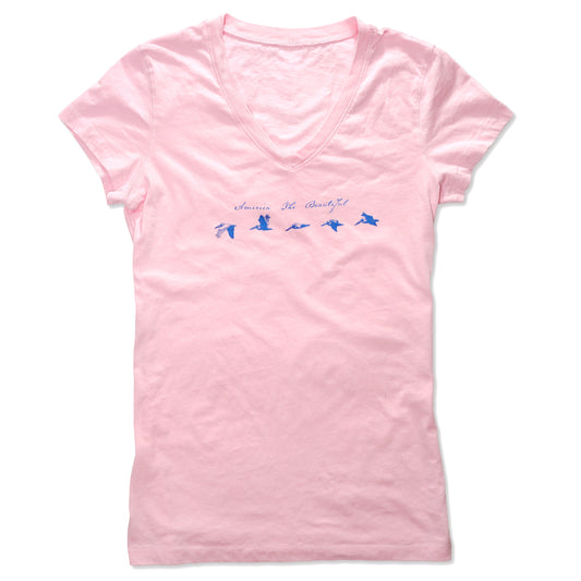 Pelican Flyby America The Beautiful Women Short Sleeve Graphic V-Neck Tee