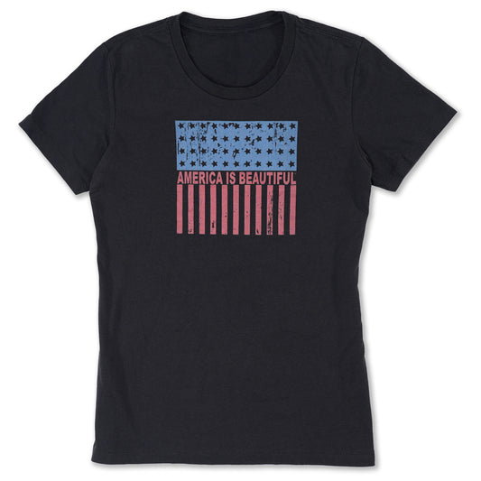 Freedom Icon American Flag Short Sleeve Women Black Graphic T-Shirt