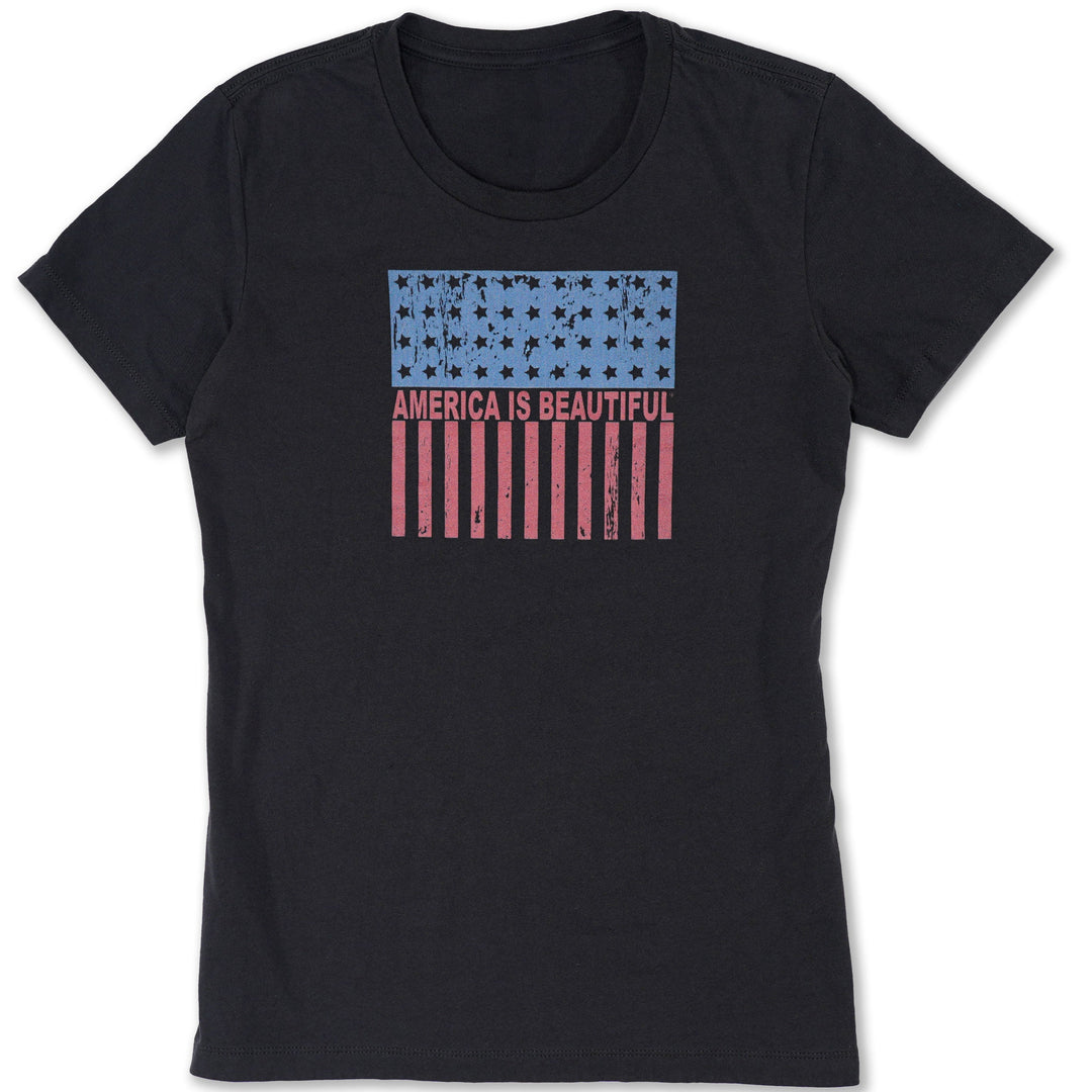 Freedom Flag Icon By America The Beautiful® Red And Blue knockout American Flag On Womens Black Graphic Tee