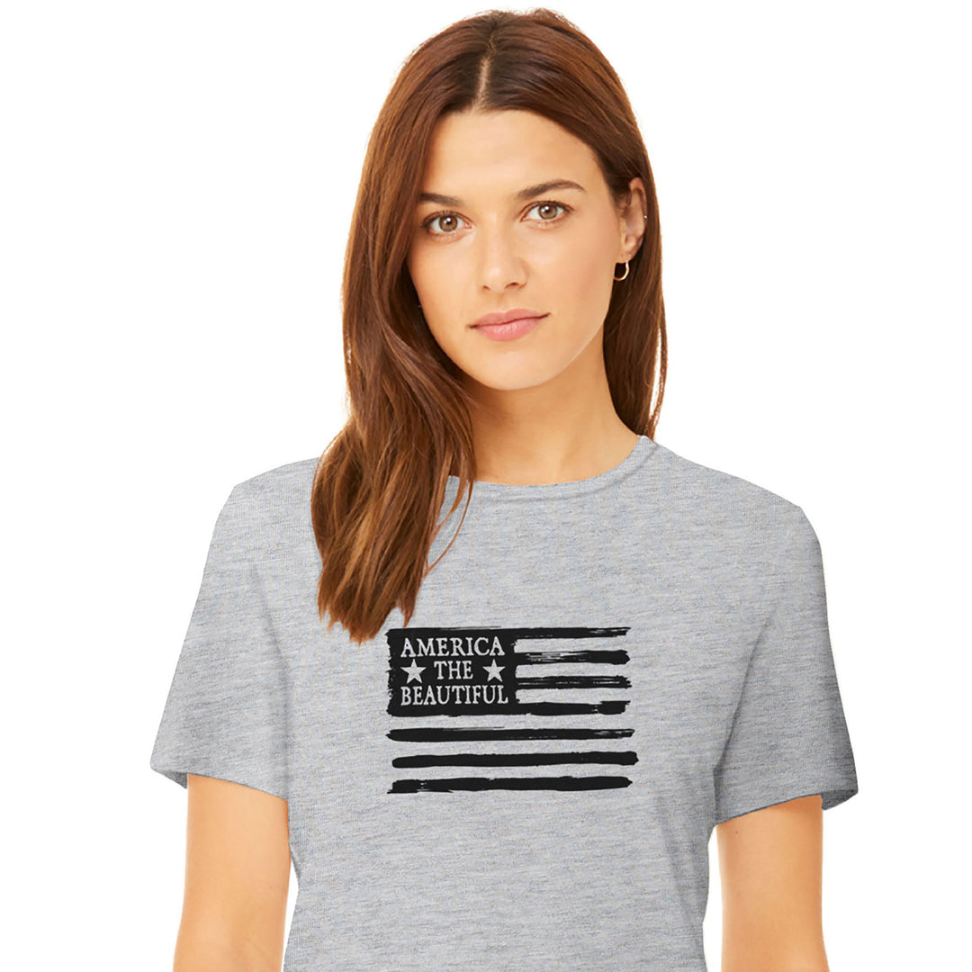 American Flag Weathered Grunge Style on Grey America The Beautiful® Womens Short Sleeve Graphic Tee