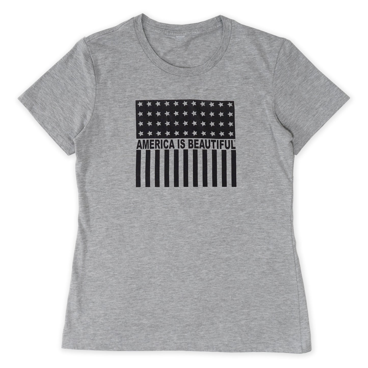 Freedom Icon American Flag Short Sleeve Women Graphic T-Shirt - black on grey