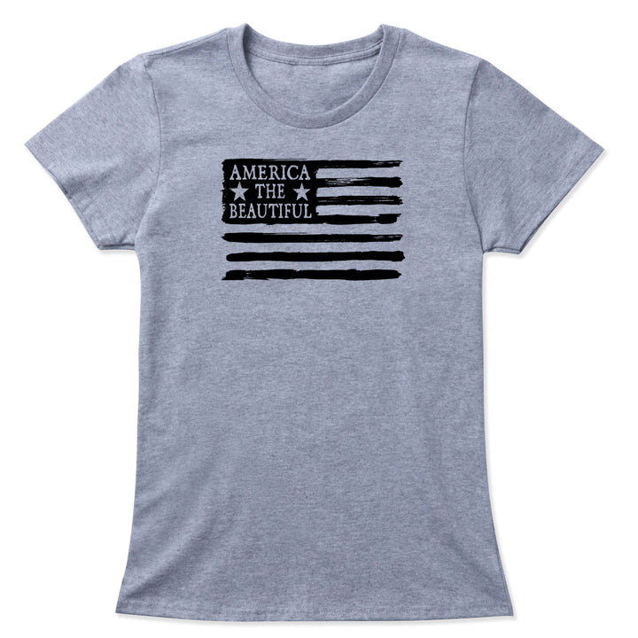 American Flag Weathered Grunge Style on Grey America The Beautiful® Womens Short Sleeve Graphic Tee