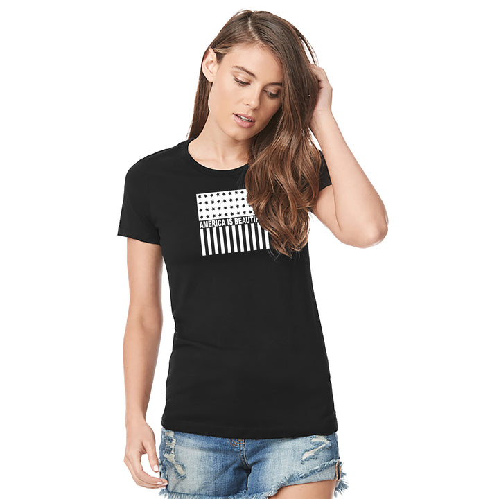 Freedom Flag Icon By America The Beautiful® White American Flag On Womens Black Graphic Tee