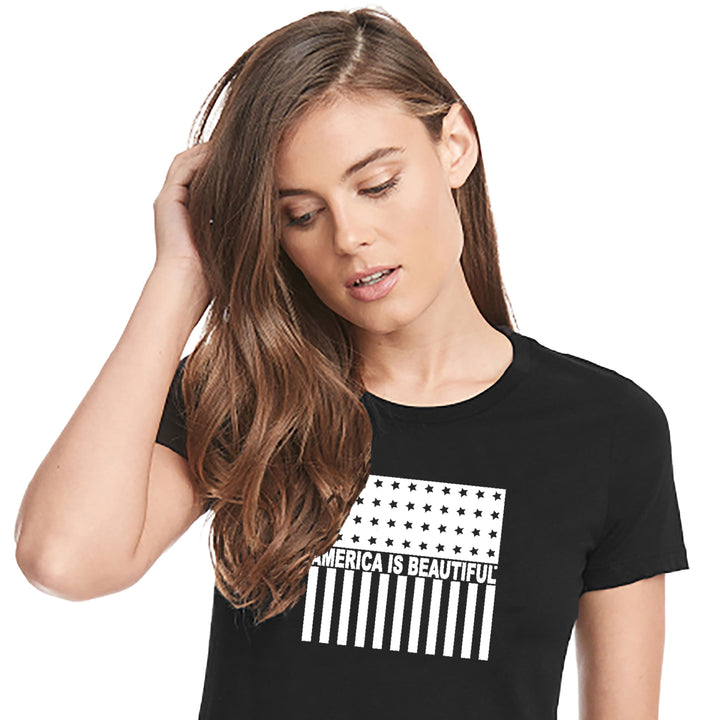 Freedom Flag Icon By America The Beautiful® White American Flag On Womens Black Graphic Tee