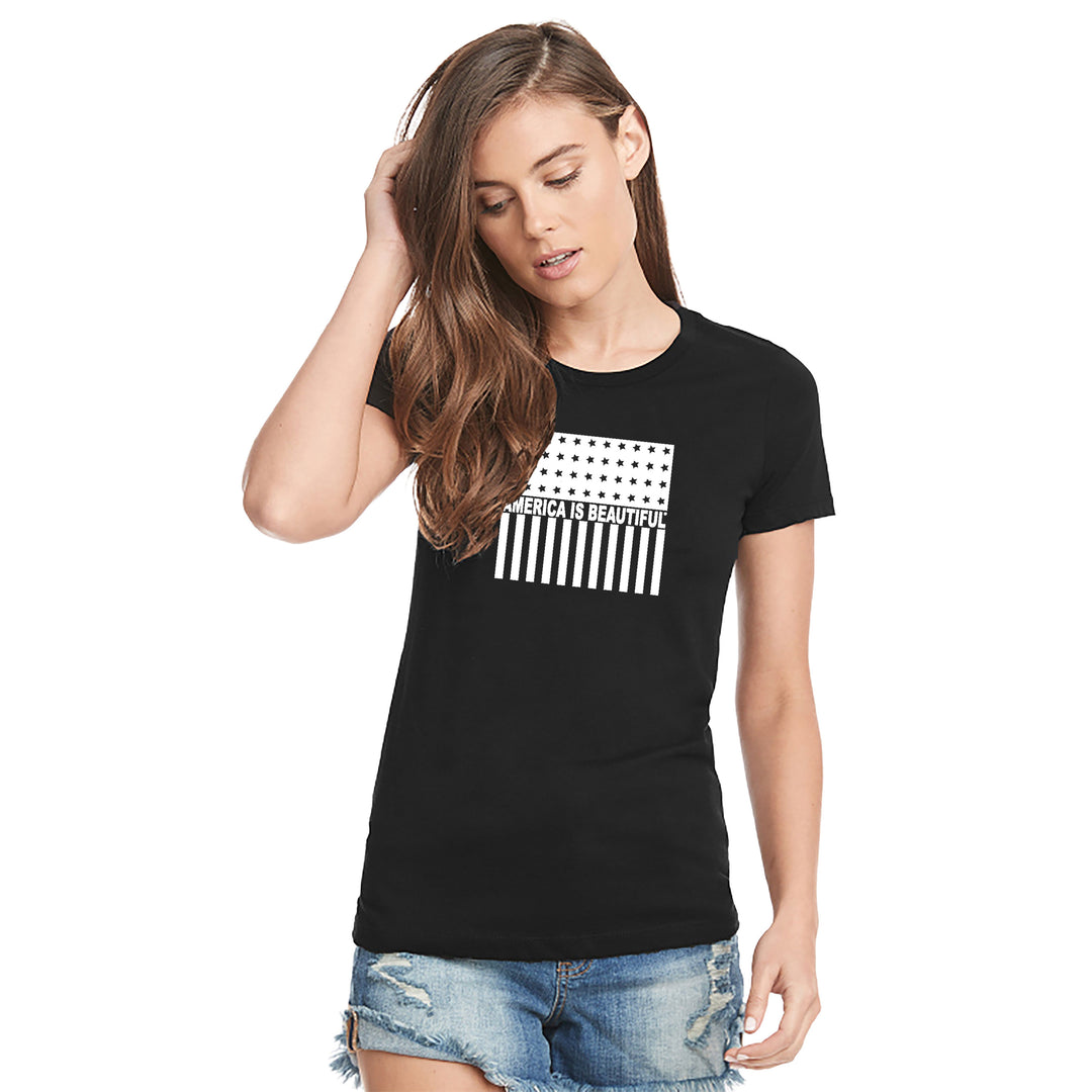 Freedom Flag Icon By America The Beautiful® White American Flag On Womens Black Graphic Tee