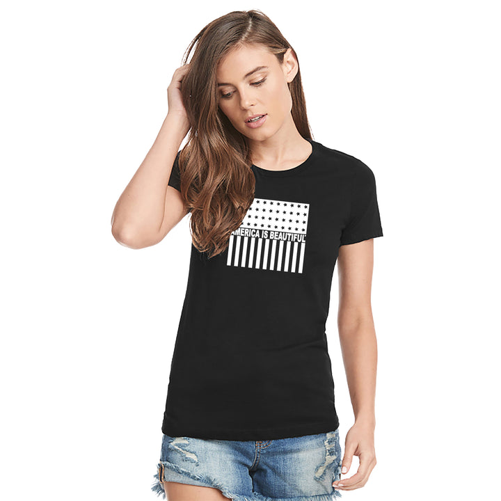 Freedom Flag Icon By America The Beautiful® White American Flag On Womens Black Graphic Tee