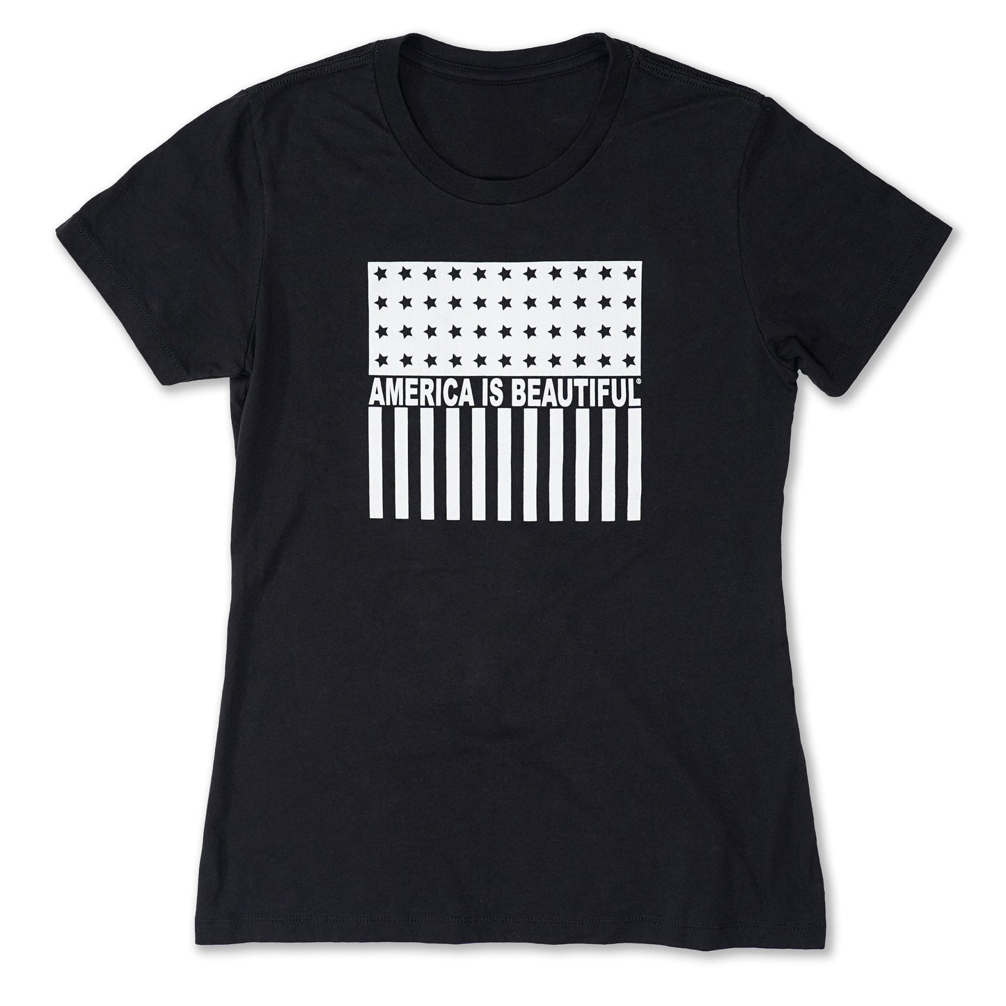 Freedom Icon American Flag Short Sleeve Women Graphic T-Shirt - white on black