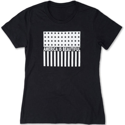 Freedom Flag Icon By America The Beautiful® White American Flag On Womens Black Graphic Tee