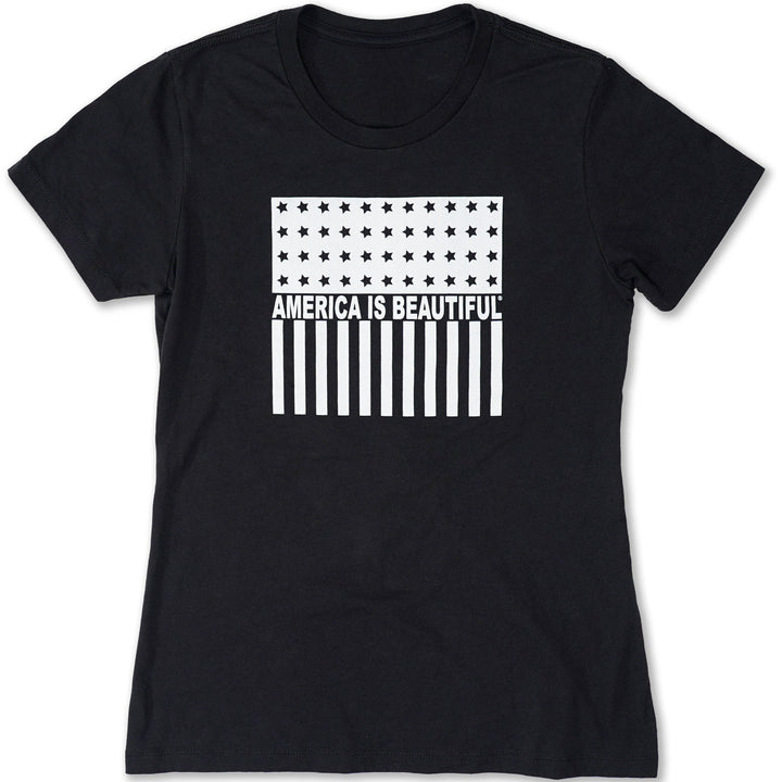 Freedom Flag Icon By America The Beautiful® White American Flag On Womens Black Graphic Tee