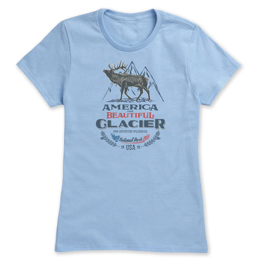 America The Beautiful® Glacier National Park Bugling Elk Womens Vintage Graphic T-shirt
