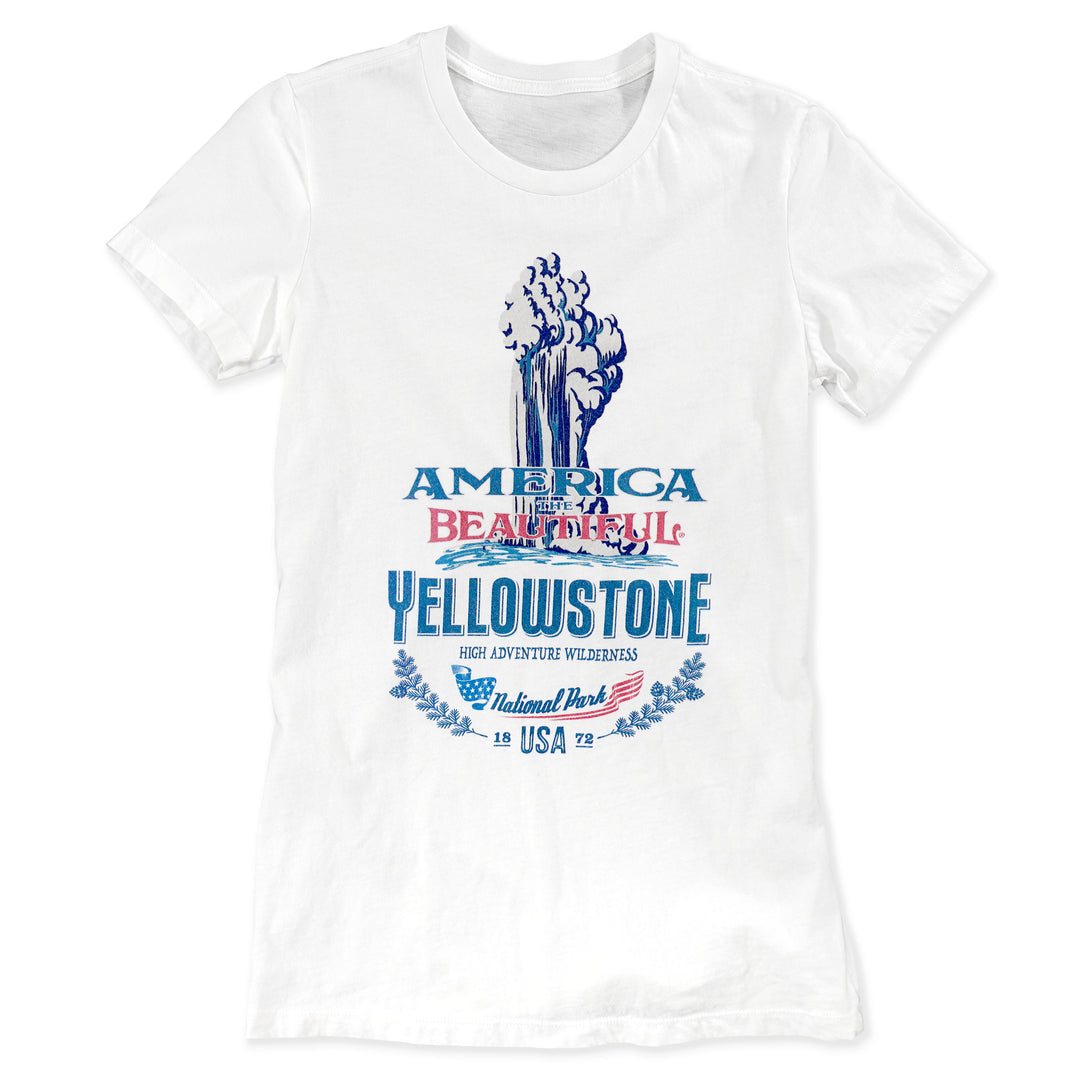 America The Beautiful® Yellowstone Old Faithful Vintage Campstyle Womens T-shirt