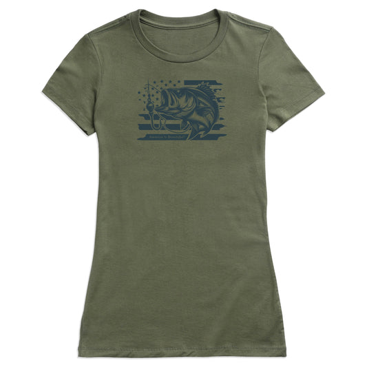 Bass and Flag Graphic Tee 2.0 Women from America The Beautiful®