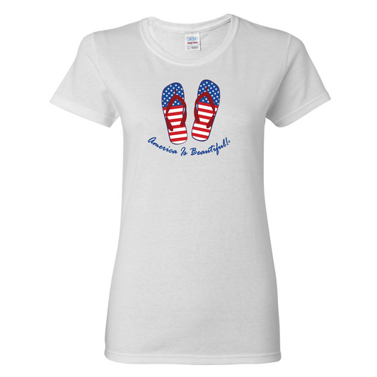 American Flag Flip Flops Graphic T-shirt 1 by America Is Beautiful®