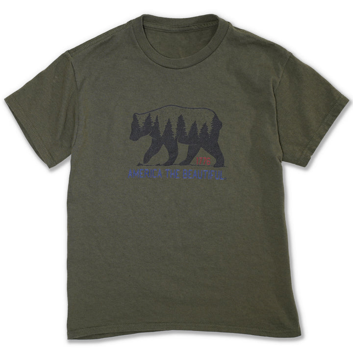 Military Green t-shirt with bear graphic and &