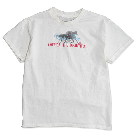 America The Beautiful Youth Girls Wild Horses White Short Sleeve Graphic Cotton T-shirt