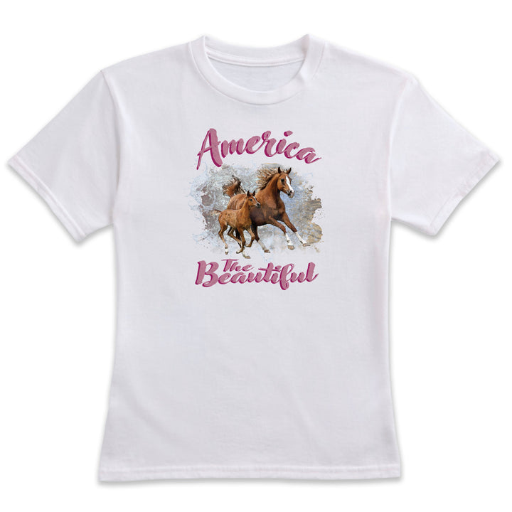 America The Beautiful® Horse and Pony Youth Girls Short Sleeve White Graphic T-Shirt