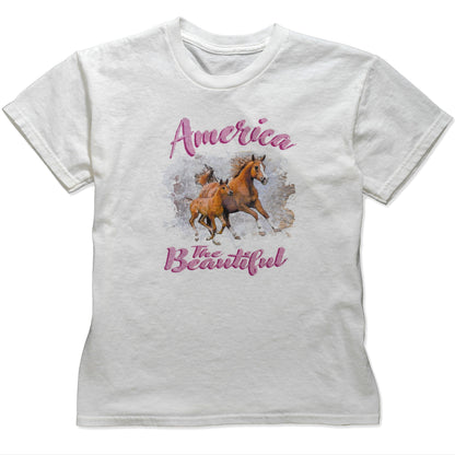 America The Beautiful® Horse and Pony Youth Girls Short Sleeve White Graphic T-Shirt