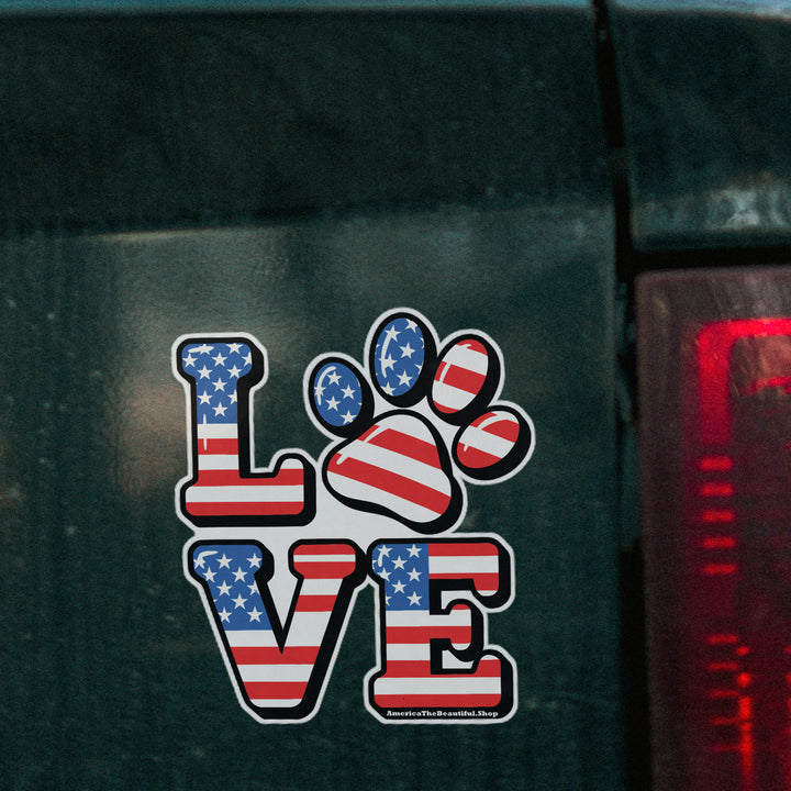 Love Word Square With Dog Paw and American Flag Filled Magnet