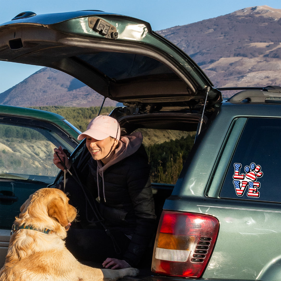 Love Word Square With Dog Paw and American Flag Filled Sticker