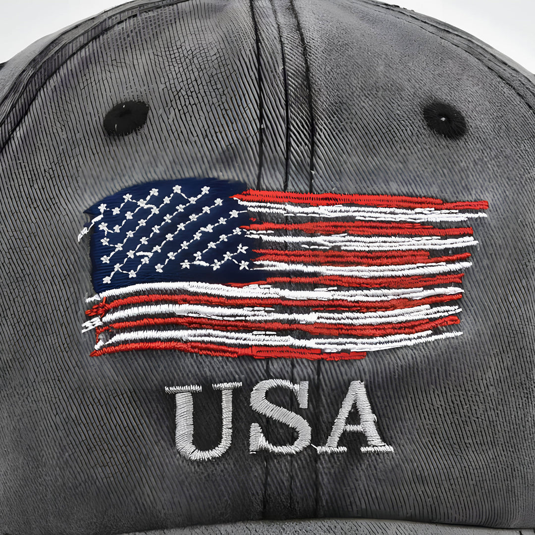 Gray cap with American flag and &