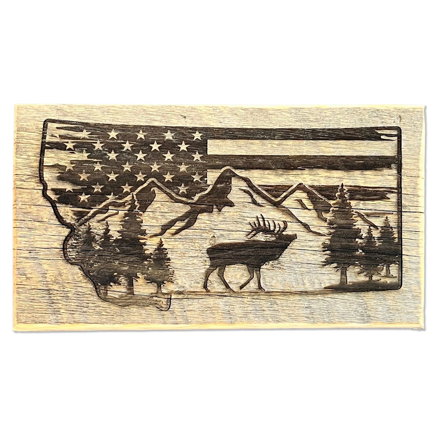 WILD + FREE™ Wood Wall Sign –Wilderness Elk and Flag