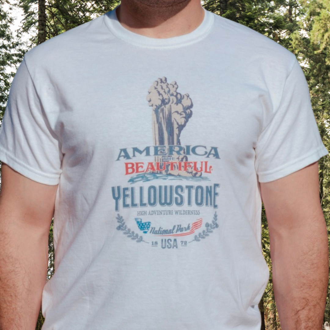 America The Beautiful® Yellowstone National Park Old Faithful Mens Vintage Graphic Tee