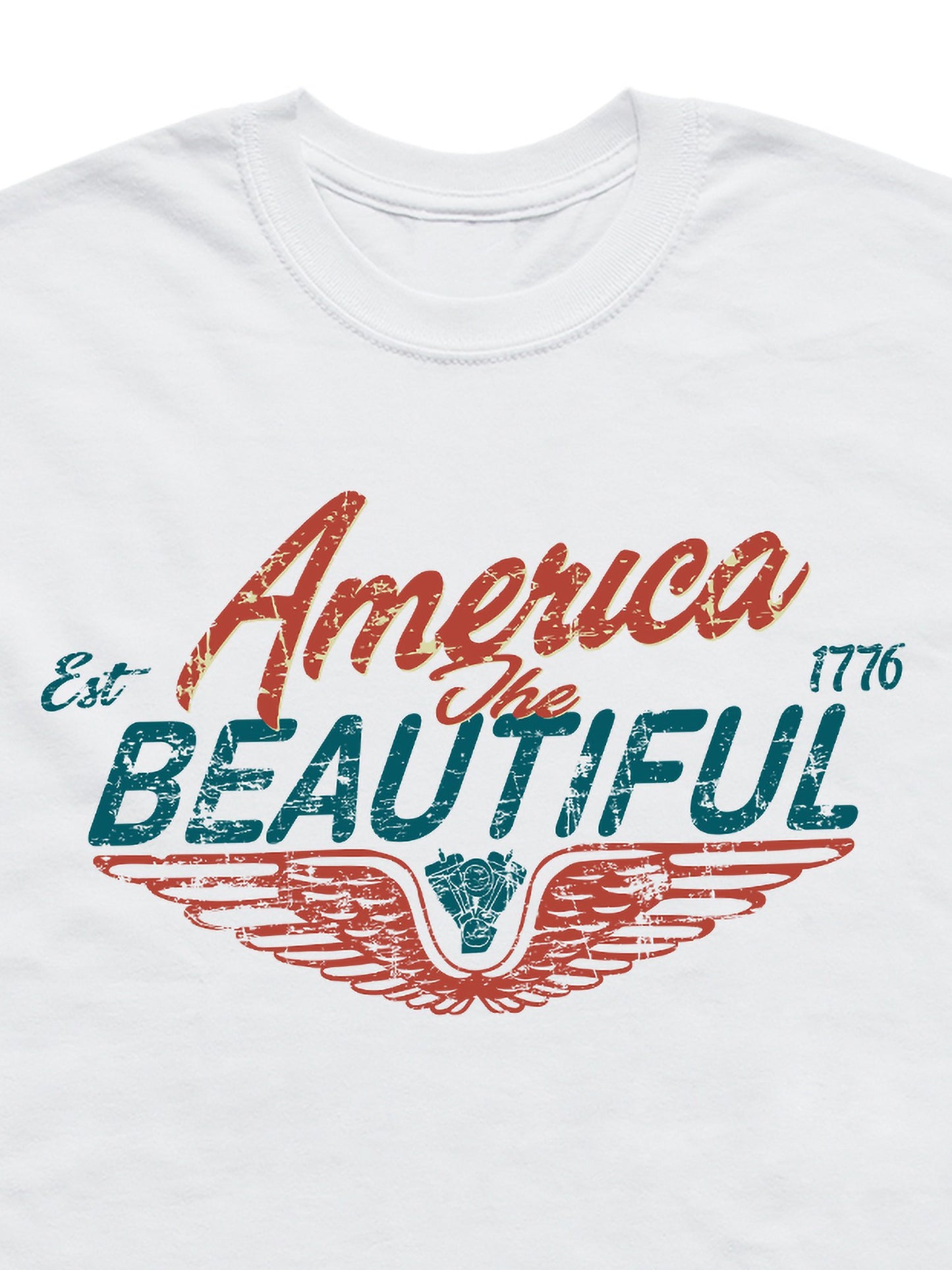 America The Beautiful Motorcycle Engine Block with Spread Wings Unisex Biker Tee