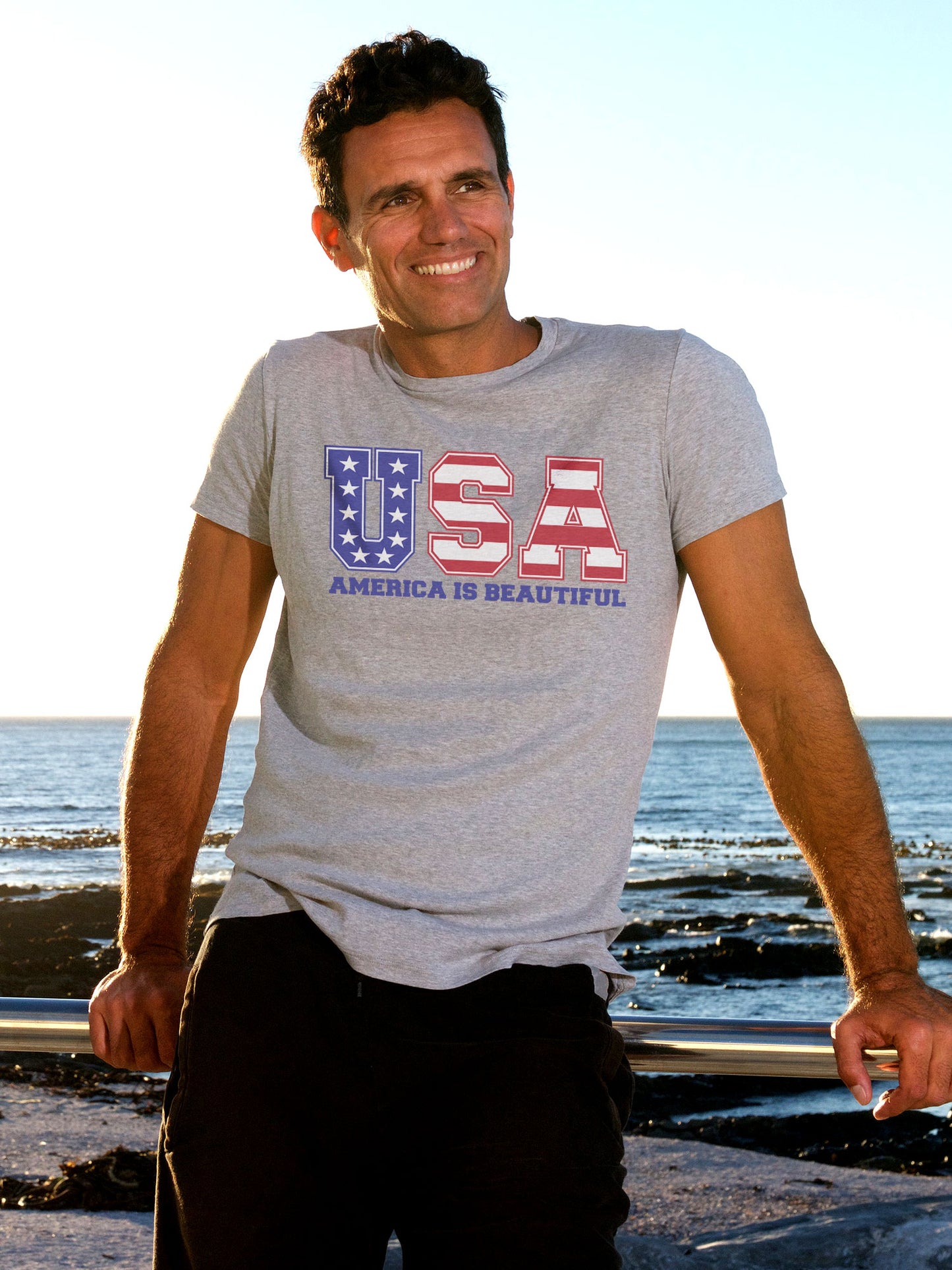 USA Men’s Women’s Unisex Grey Graphic T-shirt by America The Beautiful