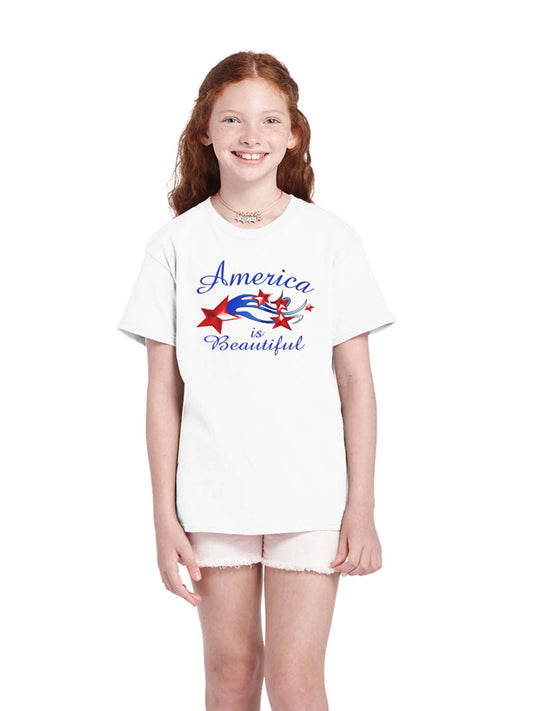 Shooting Stars Girl's Youth Abstract American Flag Graphic Tee by America The Beautiful