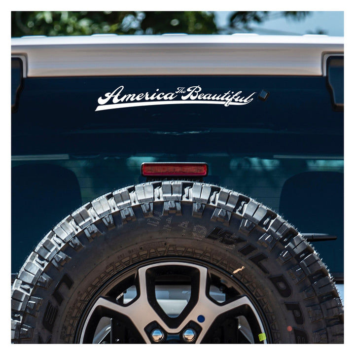 America Is Beautiful™ Sports Script Swoosh Die Cut White Vinyl Sticker Decal