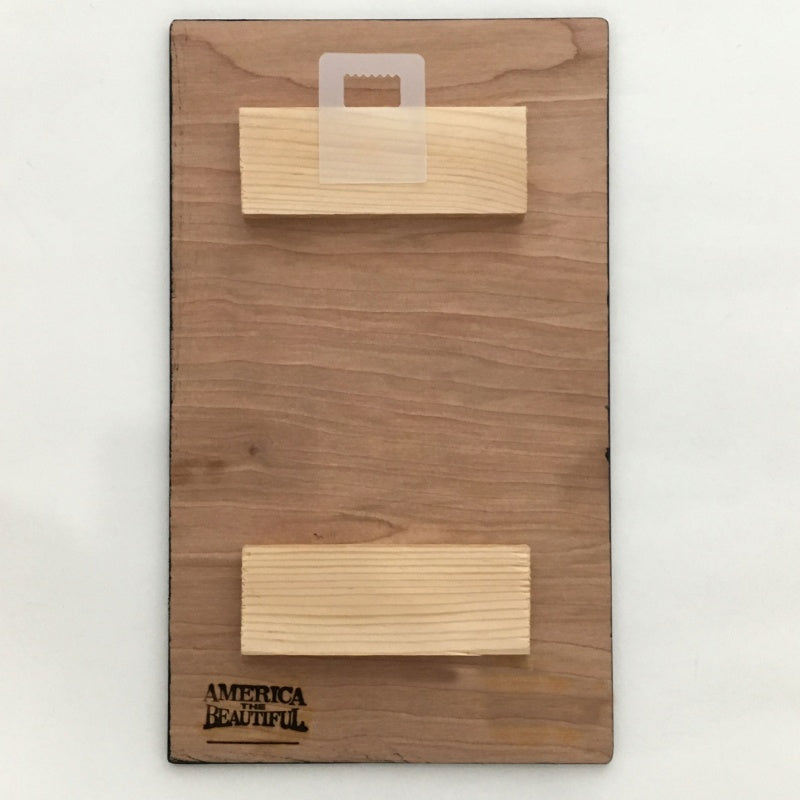 View of back of Yellowstone Old Faithful Wall Decor Plaque by America The Beautiful® with wood struts and hanger tab.