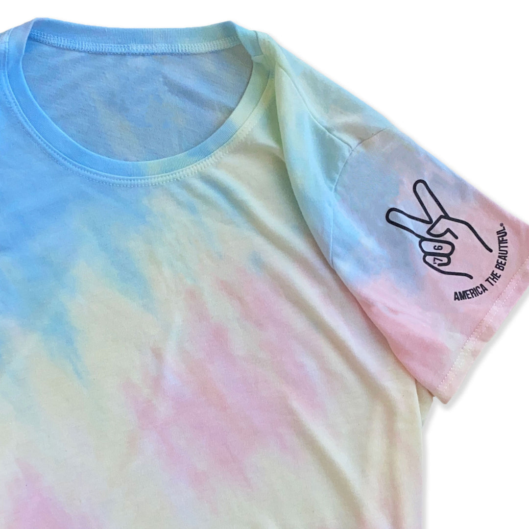 Righteous Tie Dye Peace Sign America The Beautiful® Womens Cropped Tee